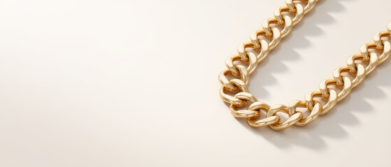 Obraz premium Gold chain necklace close up with shiny metal links on light background, luxury jewelry accessory with elegant design and smooth texture, minimal style