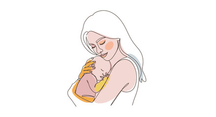 Obraz premium Continuous Line Mother and Baby Warm Embrace Illustration