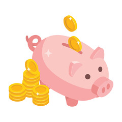 Piggy bank with coins