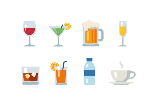 Collection of diverse beverage icons including alcoholic and non-alcoholic drinks
