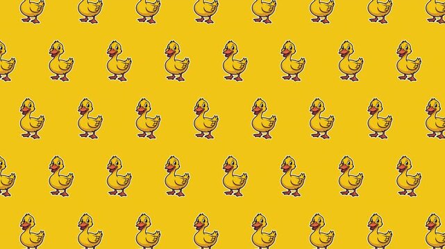 Animated Loopable Cute Yellow Duck Seamless Pattern Background with Happy Cartoon Duckling Characters, Kawaii Farm Animal Repeat Design, Kids Nursery, Baby Products, Wildlife and Fun Animal Theme Vect
