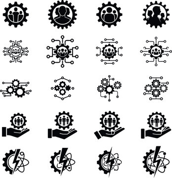 Business Teamwork and Innovation Technology Gear Icon Set