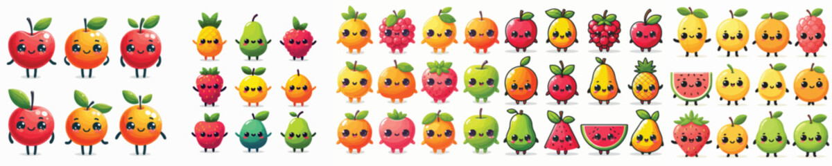 Obraz premium Fruits Icon Character Vector Illustration Collection