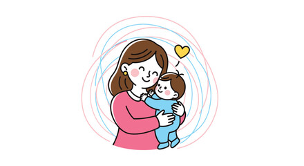 Obraz premium Cute Mom Love Illustration with Heart and Family Emotion