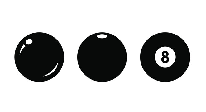Three black billiard balls in a row simple graphic silhouette