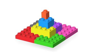 Tower made with realistic colored plastik constructor parts isolated on transparent background. 3D rendered vector PNG © boxerx