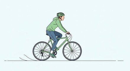 Fototapeta premium Cyclist in motion on bicycle against a minimalist backdrop with copy space