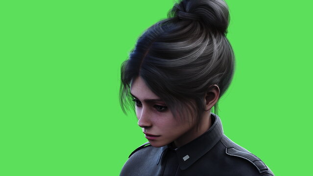 female police officer idle. Green screen isolate. 3d rendering.
