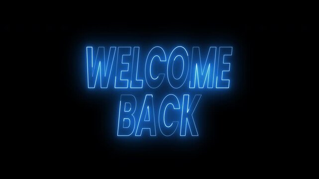 Welcome back text animation on dark background. 4k animated typography suitable for social media posts, opener videos. Ideal for welcoming visitors.