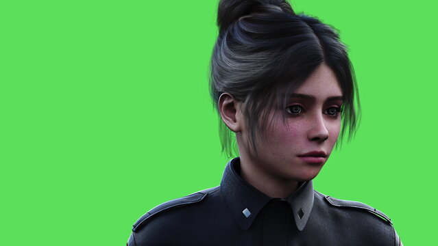 female police officer idle. Green screen isolate. 3d rendering.