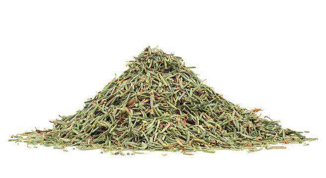 Dried thyme heap isolated on a white background. Natural thyme spice.