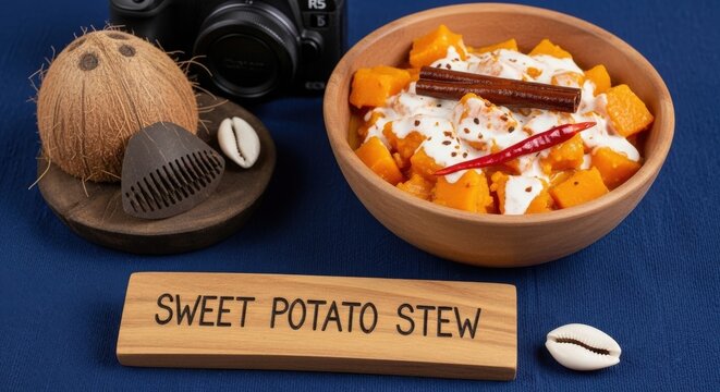 Creamy Sweet Potato Stew with Coconut Sauce and Cinnamon on Indigo Boubou