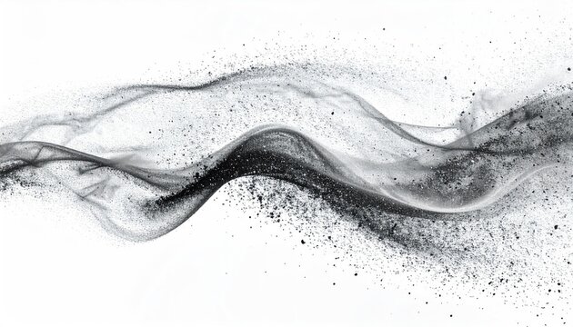 Abstract monochrome wavy smoke pattern on white