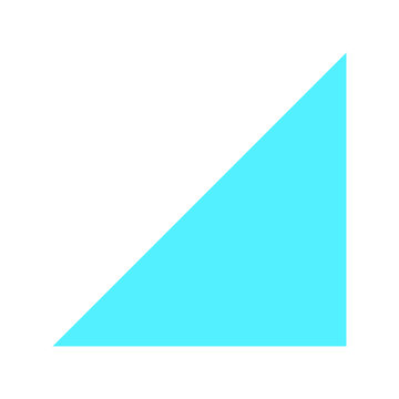 Cyan blue right angled triangle geometric shape. Blank polygonal background element vector illustration.