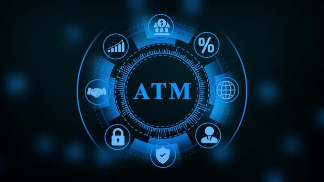 ATM Machine Icons Network Digital Technology automated teller machine