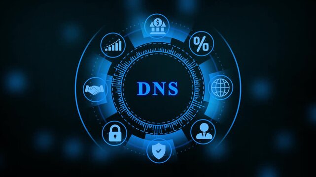 Digital network diagram with DNS in the center domain name system