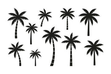 Black palm tree silhouette vector illustration for summer vacation and tropical beach design element