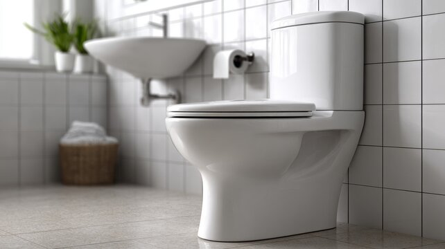 Modern white ceramic toilet in clean minimalist bathroom