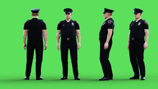 Police man idle. Green screen isolate.