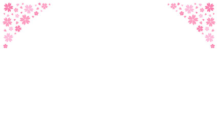 Obraz premium Spring Japanese flower corner frame background with falling cherry blossoms for poster, web design, card.