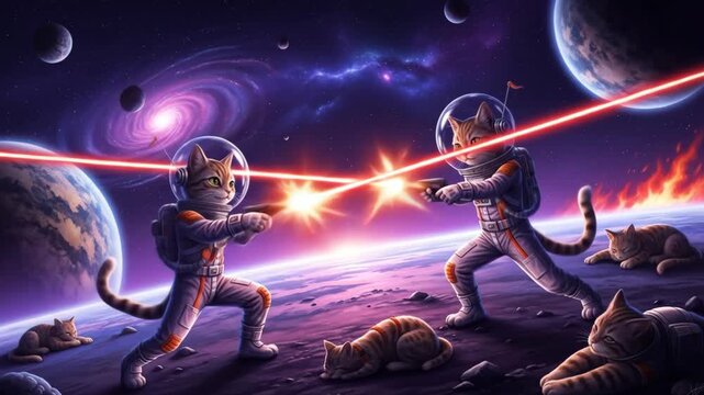 Cosmic Cataclysm - Feline Astronauts Duel in a Galaxy Far Away.