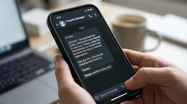 Person receiving urgent payment notification by sms on smartphone