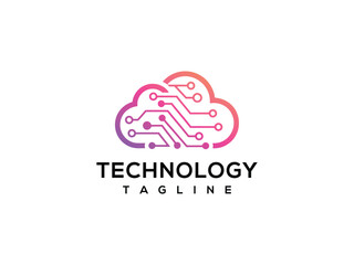 Fototapeta premium Cloud Technology Logo Digital Network Computing Icon Modern Tech Data Solutions.