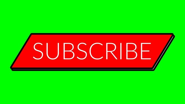 Professional 4k seamless looping animation of white subscribe text with black outline on a red shape moving up and down, set against a green screen background for easy chroma key removal