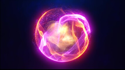 Energy sphere with glowing bright particles, atom with electrons and elektric magic field scientific futuristic hi-tech abstract background © Bolbik