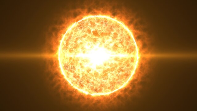 Beautiful round bright sphere glowing orange fiery star burning with magical energy plasma on a black space background. Abstract background