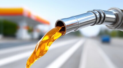 Close-up of fuel dispenser pouring gasoline at service station