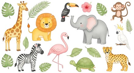 Fototapeta premium A colorful illustration of various jungle animals