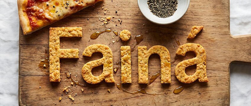 Traditional Chickpea Flatbread Spelling Faina on Wooden Board