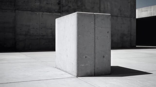Concrete Block Structure on Paved Floor with Harsh Sunlight and Shadows for Architectural Design