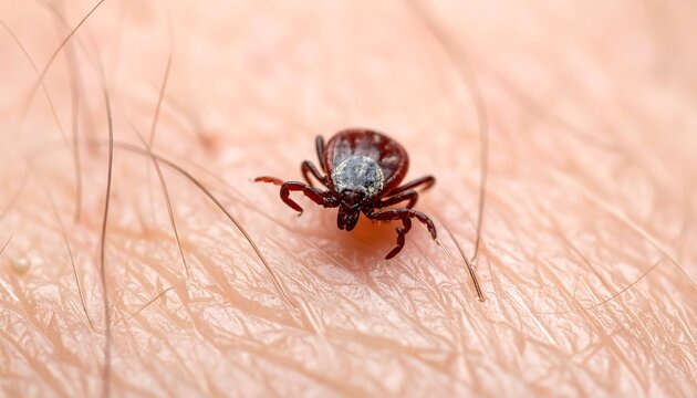 Close-up view of a tick on human skin, potential health hazard.