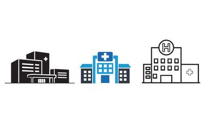 Set of 3 hospital building icons vector