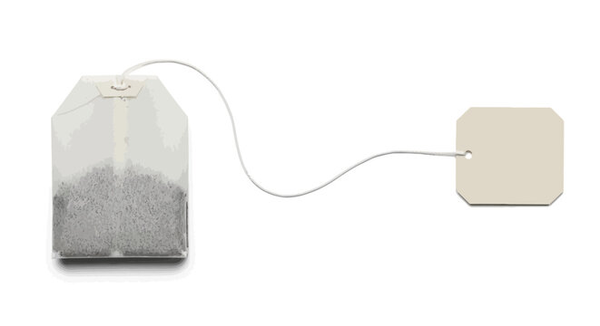 A single unbrewed tea bag with a string and blank label tag, poised and ready for making a comforting hot beverage, isolated on a clean white background