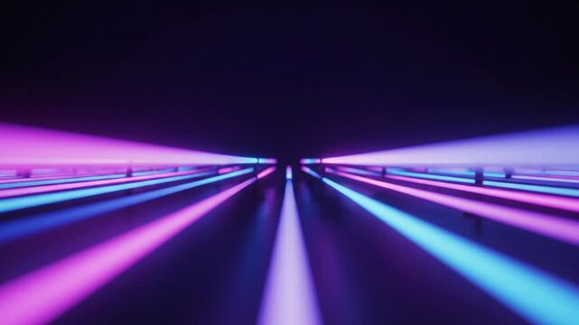 Futuristic path of vibrant blue and purple neon lights
