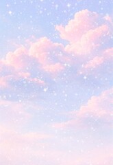 Dreamy pastel pink clouds with sparkling star bokeh in soft sky
