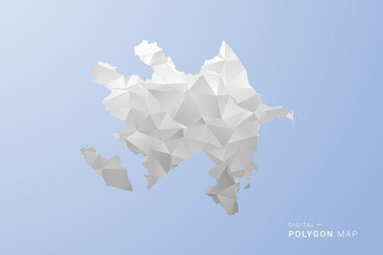 Azerbaijan Map - polygon style vector illustration in gray, white and blue tone, low-poly geometric design, minimal silhouette, suitable for infographic and modern design.