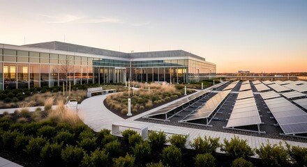 Obraz premium Modern Office Building with Solar Panels