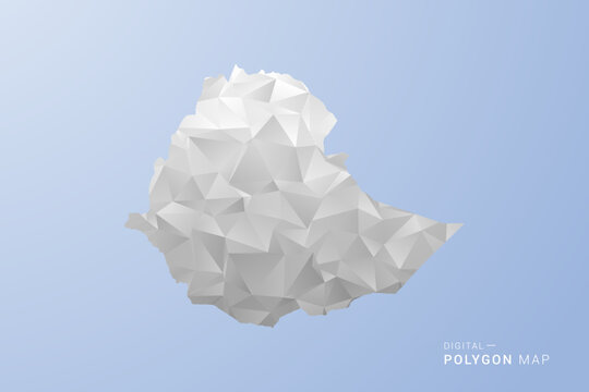 Ethiopia Map - polygon style vector illustration in gray, white and blue tone, low-poly geometric design, minimal silhouette, suitable for infographic and modern design.
