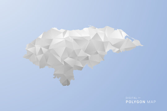 Honduras Map - polygon style vector illustration in gray, white and blue tone, low-poly geometric design, minimal silhouette, suitable for infographic and modern design.
