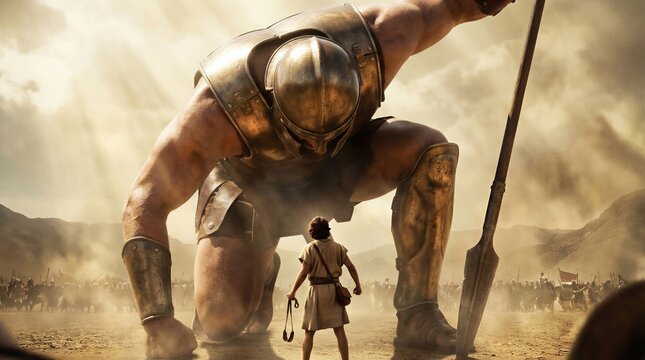 David vs Goliath,  David Confronting the Giant Philistine Warrior in the Valley of Elah