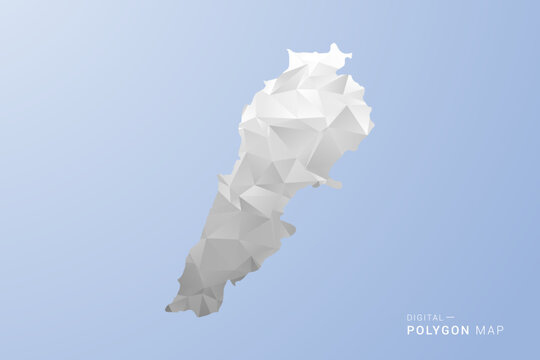 Lebanon Map - polygon style vector illustration in gray, white and blue tone, low-poly geometric design, minimal silhouette, suitable for infographic and modern design.