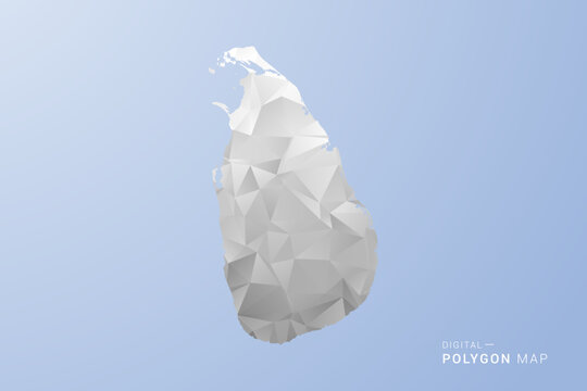Sri Lanka Map - polygon style vector illustration in gray, white and blue tone, low-poly geometric design, minimal silhouette, suitable for infographic and modern design.