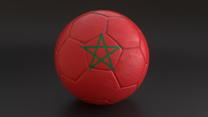 Morocco flag soccer ball isolated on dark background, Moroccan football concept for national team championship, African tournament and international sports competition