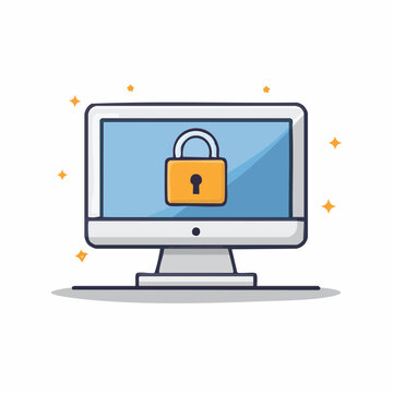 Computer monitor screen with a security lock icon symbolizing digital data protection