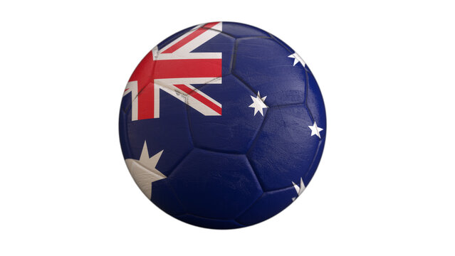 Australia flag soccer ball isolated on light gray background, national football concept, 3D sports illustration