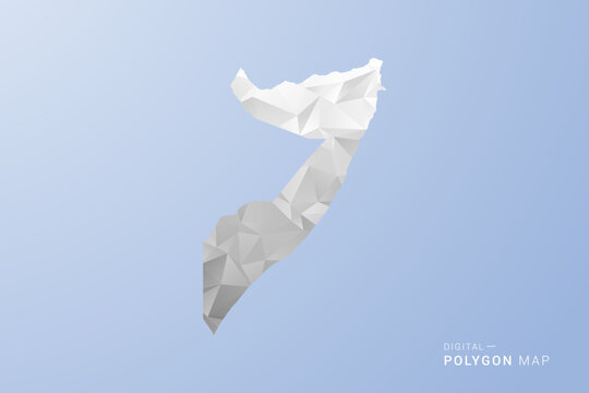 Somalia Map - polygon style vector illustration in gray, white and blue tone, low-poly geometric design, minimal silhouette, suitable for infographic and modern design.